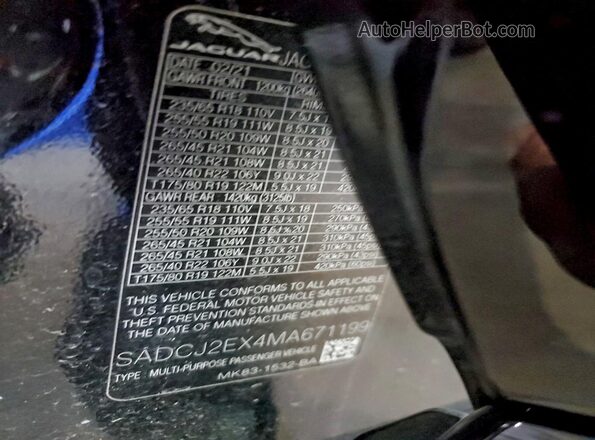 SADCJ2EX4MA671199 2021 JAGUAR F-PACE Black Vista de la etiqueta del VIN