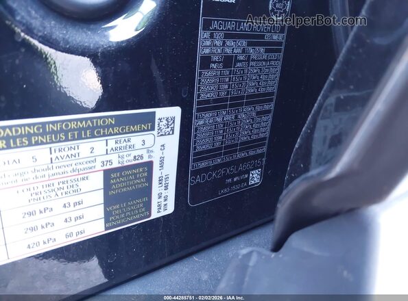 SADCK2FX5LA662151 2020 JAGUAR F-PACE Черный Вид подкапотного пространства