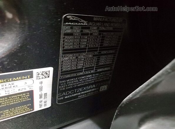 SADCT2EX5RA731038 2024 JAGUAR F-PACE Gray VIN sticker view