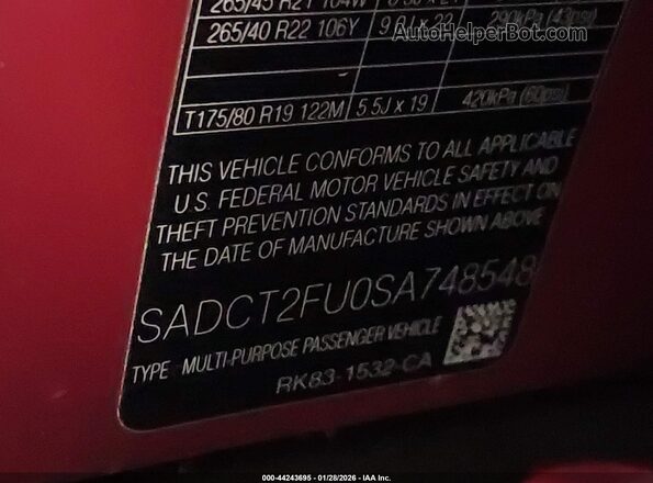 SADCT2FU0SA748548 2025 JAGUAR F-PACE Red Widok komory silnika