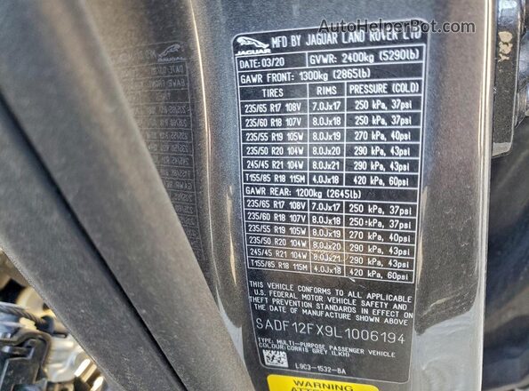 SADF12FX9L1006194 2020 JAGUAR E-PACE Серый Вид подкапотного пространства