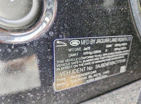 SAJBD4FX0KCY79186 2019 JAGUAR XF Black Vista de la etiqueta del VIN