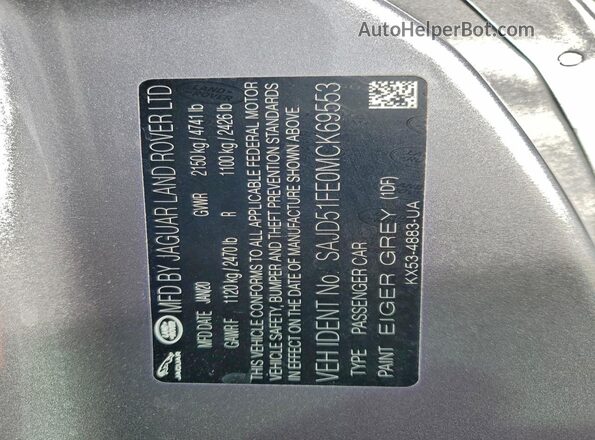 SAJD51FE0MCK69553 2021 JAGUAR F-TYPE Gray Vista de la etiqueta del VIN