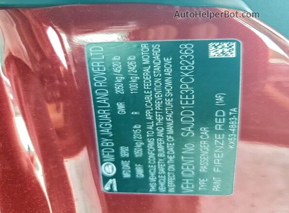 SAJDD1EE3PCK82368 2023 JAGUAR F-TYPE Red VIN sticker view