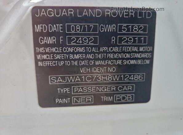SAJWA1C73H8W12486 2017 JAGUAR XJ Белый Панорамный вид салона 360°