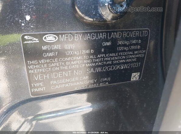 SAJWJ2GD0K8W21031 2019 JAGUAR XJ Gray Engine compartment view