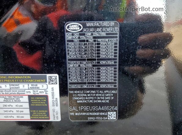 SAL1P9EU9SA486264 2025 LAND ROVER RANGE Black VIN կոդի պիտակի տեսք