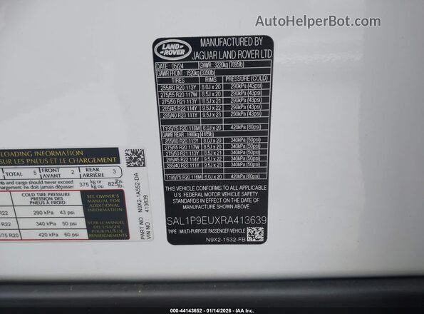 SAL1P9EUXRA413639 2024 LAND ROVER RANGE ROVER SPORT Белый Вид подкапотного пространства