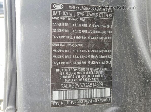 SALAG2V67GA814829 2016 LAND ROVER LR4 Gray Widok komory silnika