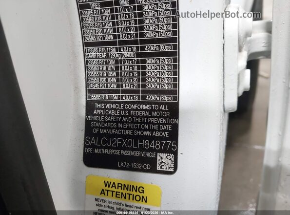 SALCJ2FX0LH848775 2020 LAND ROVER DISCOVERY SPORT Белый Вид подкапотного пространства