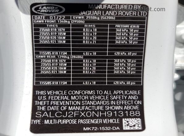 SALCJ2FX0NH913188 2022 LAND ROVER DISCOVERY White Vista interior de 360 grados