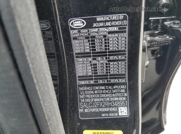 SALCJ2FX2RH348951 2024 LAND ROVER DISCOVERY Черный Панорамный вид салона 360°