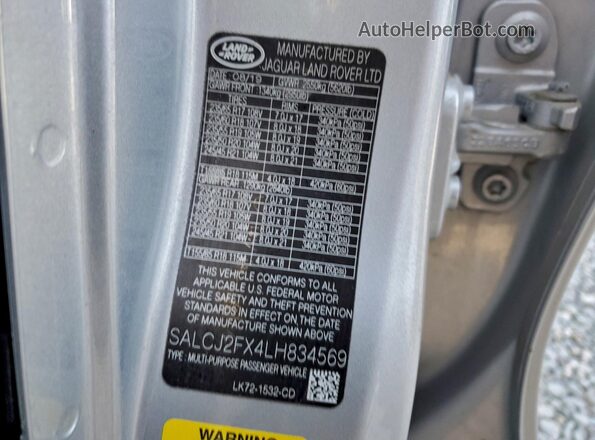 SALCJ2FX4LH834569 2020 LAND ROVER DISCOVERY Silver 360 interior view