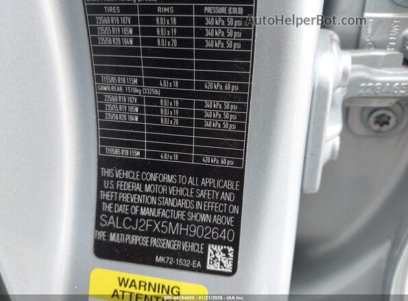SALCJ2FX5MH902640 2021 LAND ROVER DISCOVERY SPORT Серый Вид подкапотного пространства