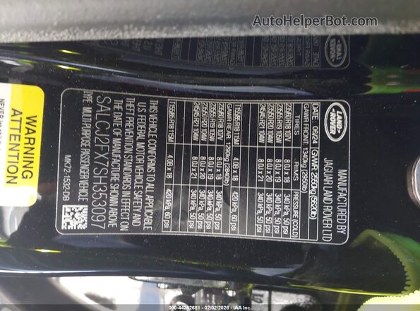SALCJ2FX7SH353097 2025 LAND ROVER DISCOVERY SPORT Black Vista del compartimento del motor
