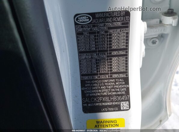 SALCK2FX8LH836497 2020 LAND ROVER DISCOVERY SPORT Белый Вид подкапотного пространства