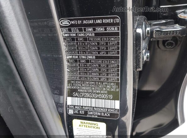 SALCP2BG3GH590519 2016 LAND ROVER DISCOVERY SPORT Black Widok komory silnika