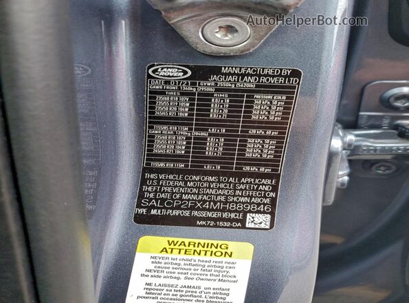 SALCP2FX4MH889846 2021 LAND ROVER DISCOVERY Синий Вид подкапотного пространства