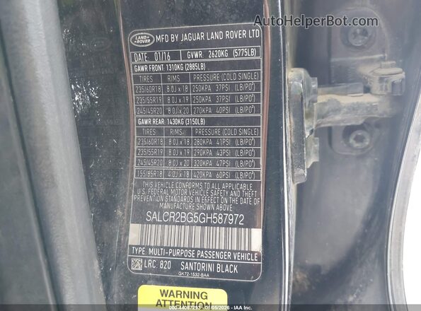 SALCR2BG5GH587972 2016 LAND ROVER DISCOVERY SPORT Черный Вид подкапотного пространства