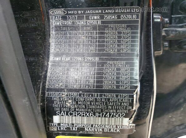 SALCR2RX6JH747502 2018 LAND ROVER DISCOVERY Черный Вид подкапотного пространства
