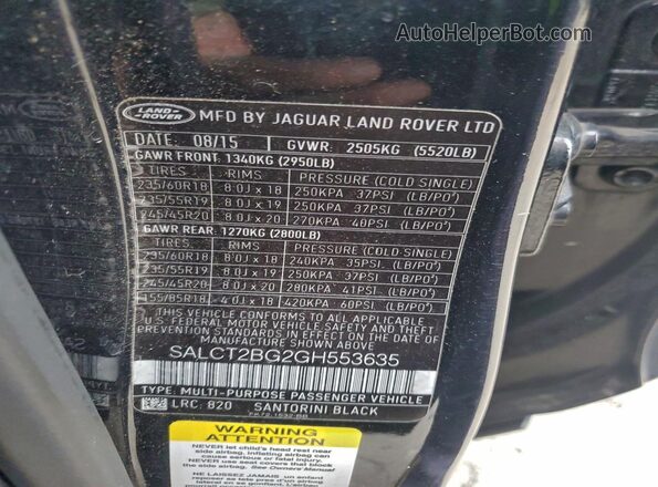SALCT2BG2GH553635 2016 LAND ROVER DISCOVERY Черный Вид наклейки с VIN-кодом