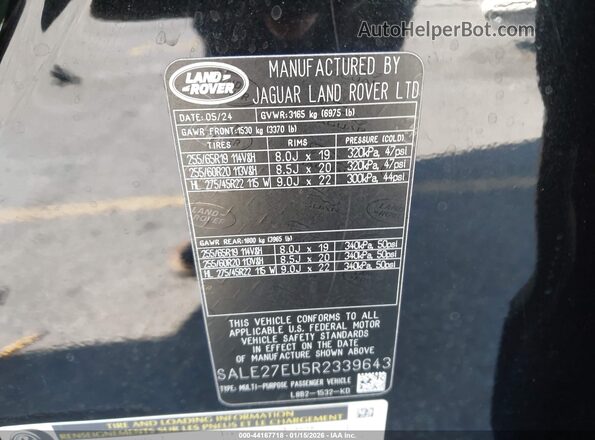 SALE27EU5R2339643 2024 LAND ROVER DEFENDER Черный Вид подкапотного пространства