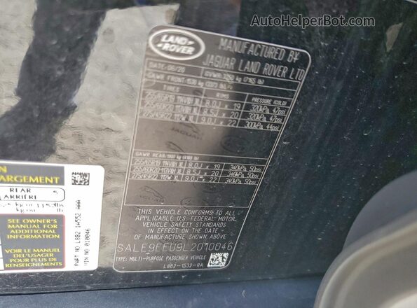 SALE9EEU9L2010046 2020 LAND ROVER DEFENDER Черный Вид наклейки с VIN-кодом