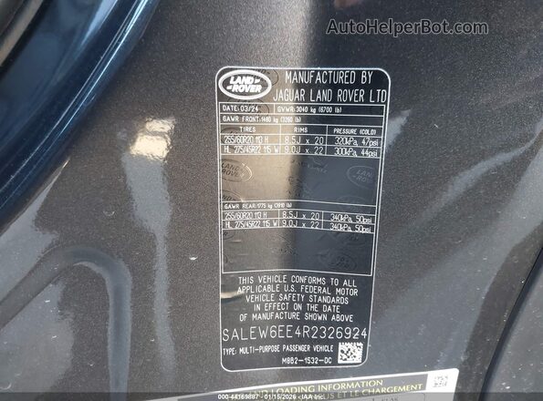 SALEW6EE4R2326924 2024 LAND ROVER DEFENDER Черный Вид подкапотного пространства