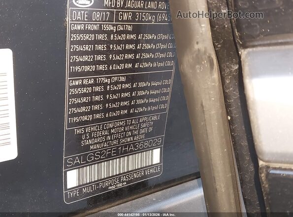 SALGS2FE1HA368029 2017 LAND ROVER RANGE ROVER Черный Вид подкапотного пространства