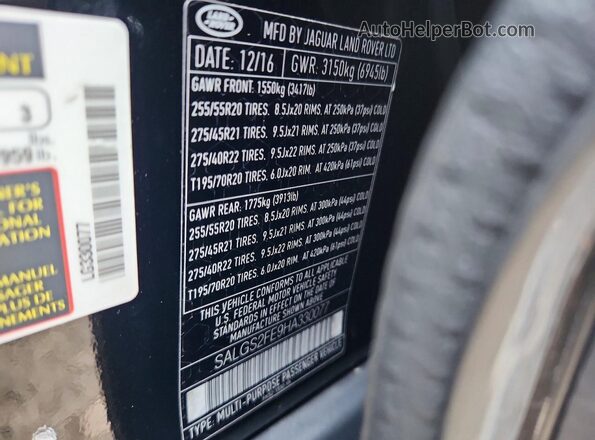 SALGS2FE9HA330077 2017 LAND ROVER RANGE Black Widok komory silnika