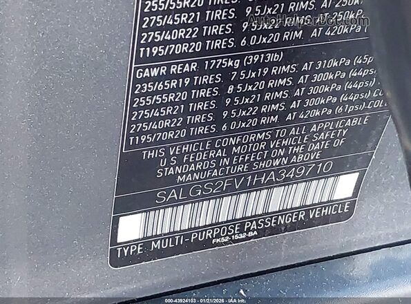 SALGS2FV1HA349710 2017 LAND ROVER RANGE ROVER Gray Widok komory silnika