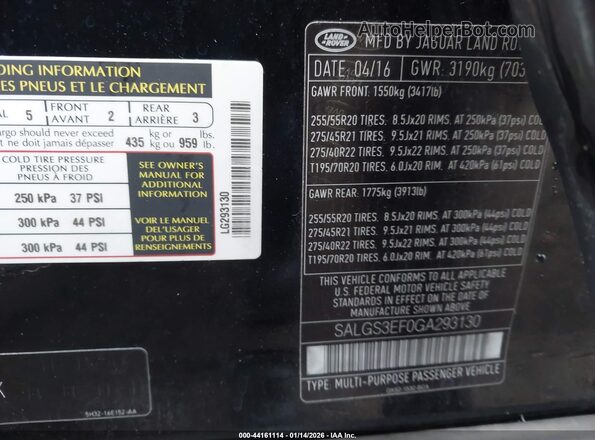 SALGS3EF0GA293130 2016 LAND ROVER RANGE ROVER Black ძრავის განყოფილების ხედი