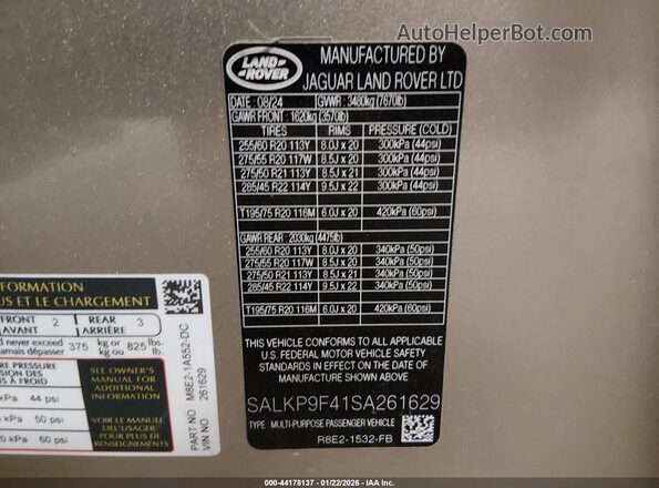 SALKP9F41SA261629 2025 LAND ROVER RANGE ROVER Champagne Engine compartment view