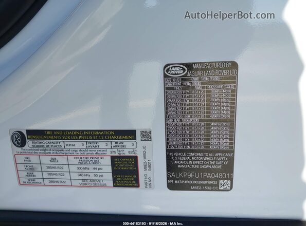 SALKP9FU1PA048011 2023 LAND ROVER RANGE ROVER White Widok komory silnika