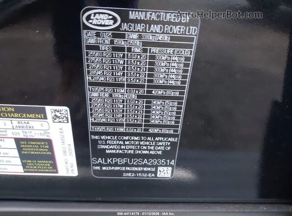 SALKPBFU2SA293514 2025 LAND ROVER RANGE ROVER Gray Widok komory silnika