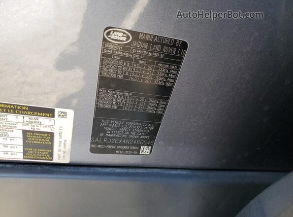 SALRJ2EX4N2460546 2022 LAND ROVER DISCOVERY Синий Вид наклейки с VIN-кодом
