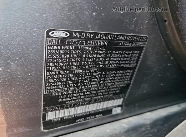 SALRT2RK4JA072600 2018 LAND ROVER DISCOVERY Gray Սալոնի 360 աստիճան տեսք