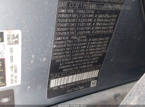 SALRT2RV8JA065577 2018 LAND ROVER DISCOVERY Синий Вид подкапотного пространства