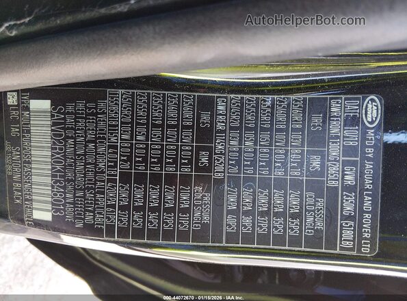 SALVD2RX0KH348013 2019 LAND ROVER RANGE ROVER EVOQUE Черный Вид подкапотного пространства