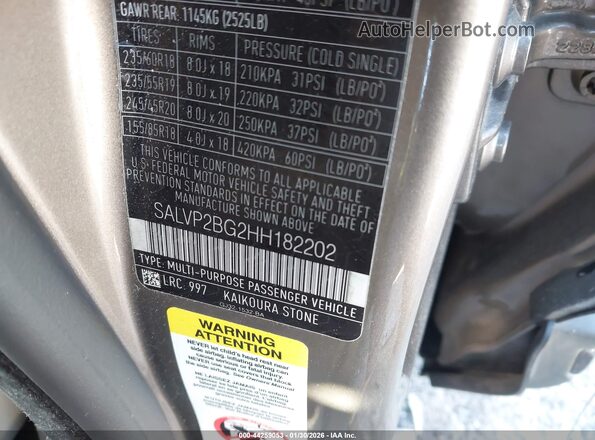SALVP2BG2HH182202 2017 LAND ROVER RANGE ROVER EVOQUE Коричневый Вид подкапотного пространства