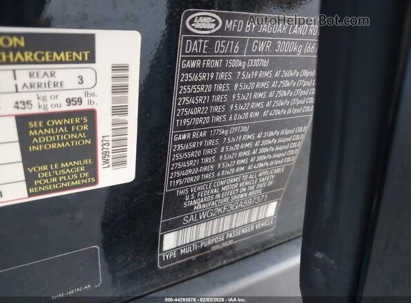 SALWG2KF3GA597371 2016 LAND ROVER RANGE ROVER SPORT Black ძრავის განყოფილების ხედი