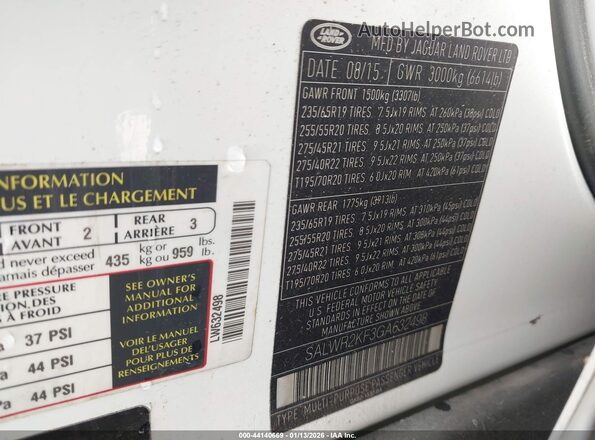 SALWR2KF3GA632498 2016 LAND ROVER RANGE ROVER SPORT White Vista del compartimento del motor