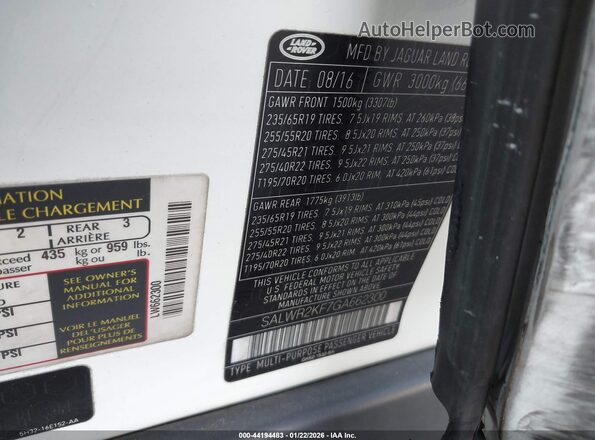SALWR2KF7GA662300 2016 LAND ROVER RANGE ROVER SPORT White Engine compartment view