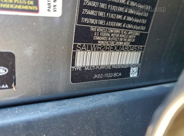 SALWR2REXJA804515 2018 LAND ROVER RANGE Gray Widok naklejki z numerem VIN