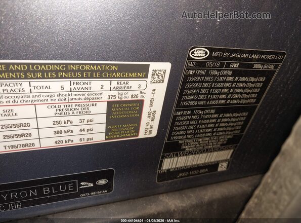 SALWR2RV0JA805656 2018 LAND ROVER RANGE ROVER SPORT Navy Вид подкапотного пространства