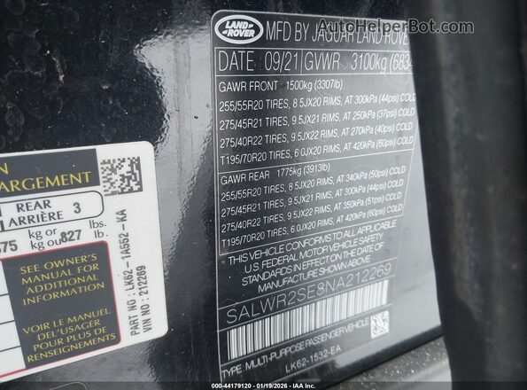 SALWR2SE8NA212269 2022 LAND ROVER RANGE ROVER SPORT Черный Вид подкапотного пространства