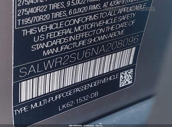 SALWR2SU6NA208096 2022 LAND ROVER RANGE ROVER SPORT Коричневый Вид подкапотного пространства