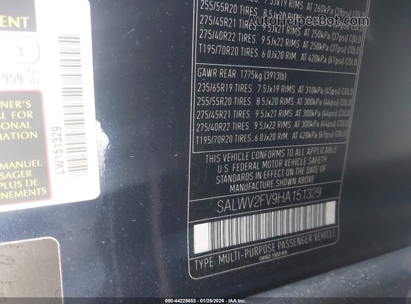 SALWV2FV9HA151329 2017 LAND ROVER RANGE ROVER SPORT Blue Շարժիչի բաժամունքի տեսք