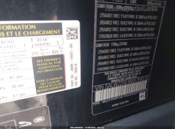 SALWZ2RE8MA764519 2021 LAND ROVER RANGE ROVER SPORT Black ძრავის განყოფილების ხედი