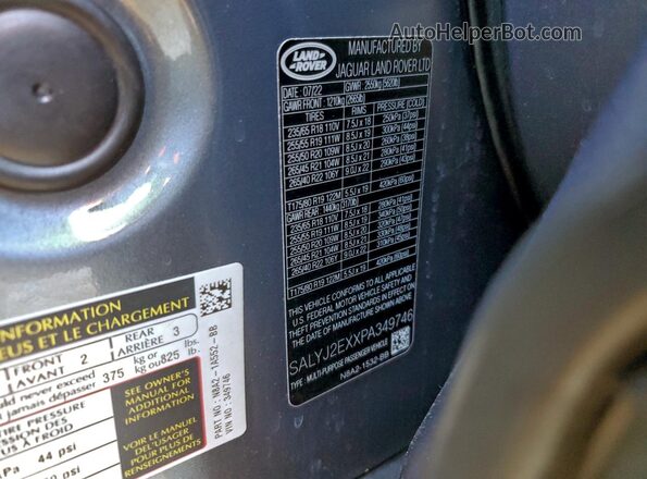 SALYJ2EXXPA349746 2023 LAND ROVER RANGE Gray Vista de la etiqueta del VIN